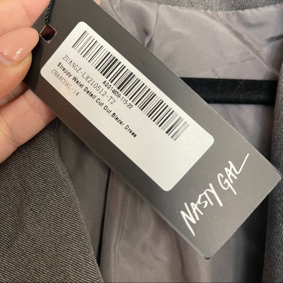 New Nasty Gal Strappy Waist Detail Cut Out Blazer Dress Size 10 Charcoal - Picture 13 of 13